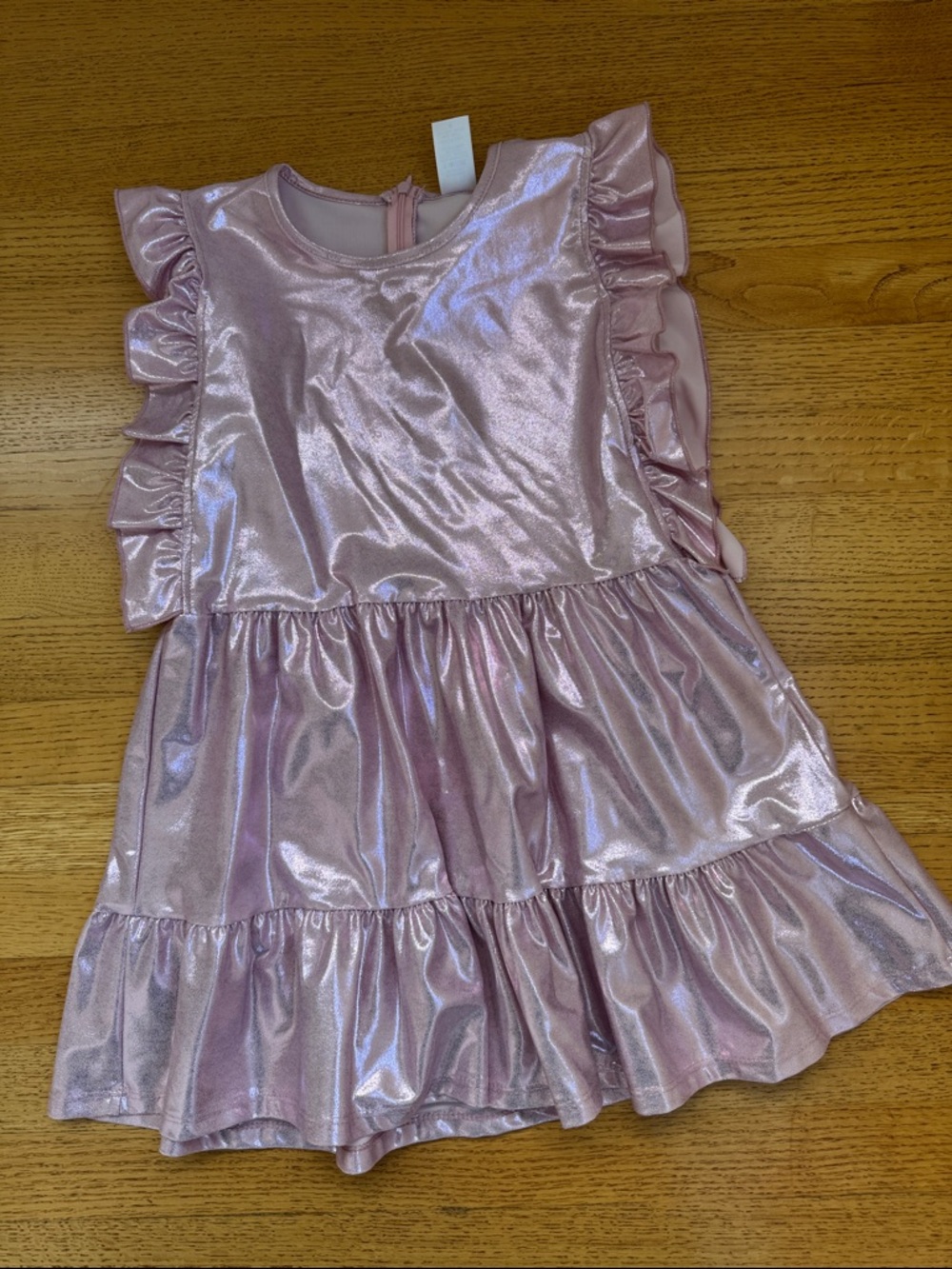 Little Miss Metallic Blush Ruffle Tiered Dress